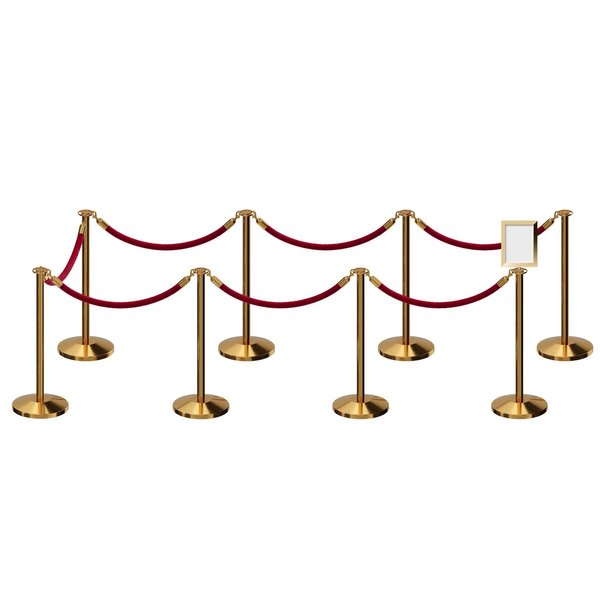 Montour Line Stanchion Post & Rope Kit Pol.Brass, 8FlatTop 7Maroon Rope 8.5x11V Sign C-Kit-7-PB-FL-1-Tapped-1-8511-V-7-PVR-MN-PB